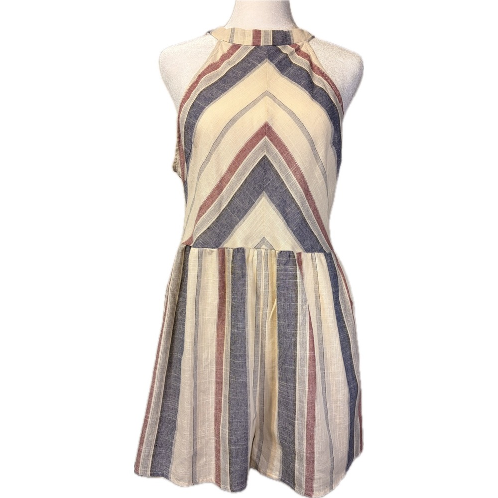 Red White Blue Striped Halter Neck Romper Sleeveless Summer Patriotic Jumpsuit